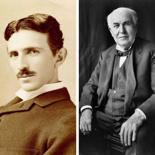 portrait de nikola tesla et thomas edison