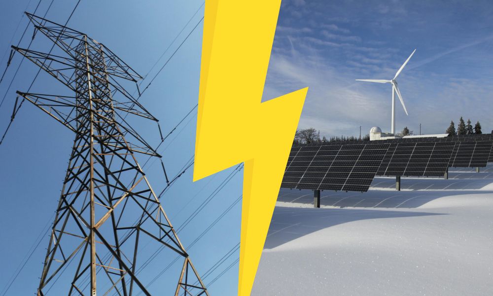 opposition entre un pilonne électrique et des panneau solaire